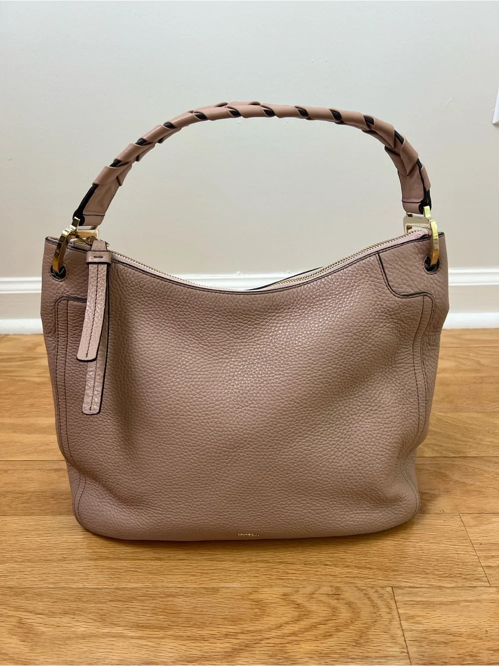Authentic Furla Rialto Pebbled Leather Hobo Bag - Woven Handle in Powder Pink